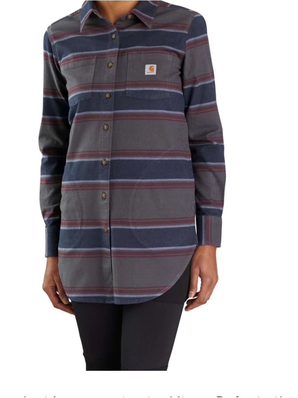 Carhartt Women's Gray and Navy Striped Button-Down Shirt